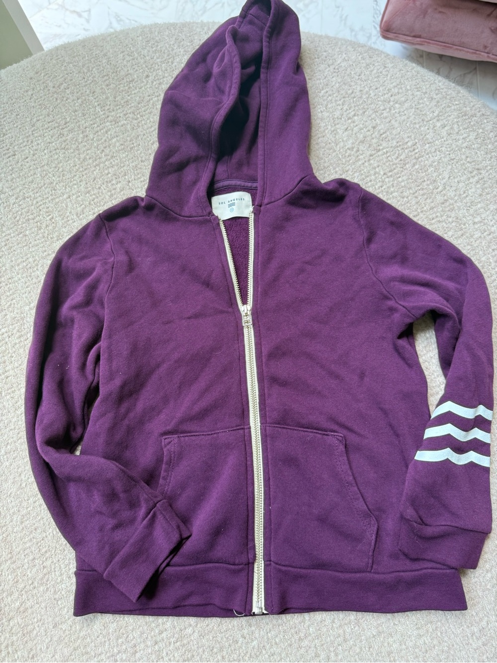 Sol Angeles Kids Purple Zip Hoodie with White Sleeve Stripes